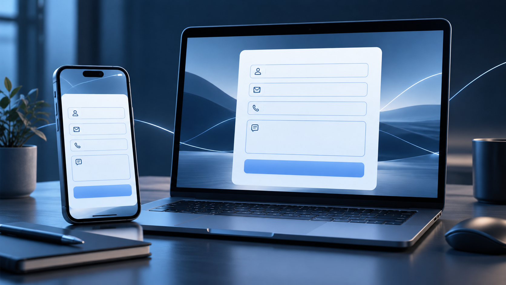 Enquiry form on a laptop and smartphone.